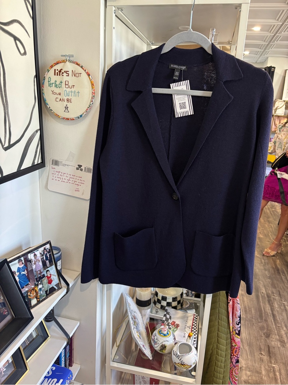 Eileen Fisher Navy Single-Button Knit Blazer